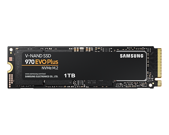 Front View of the Samsung 1TB M.2 PCIe 3 NVMe SSD (970 EVO+)