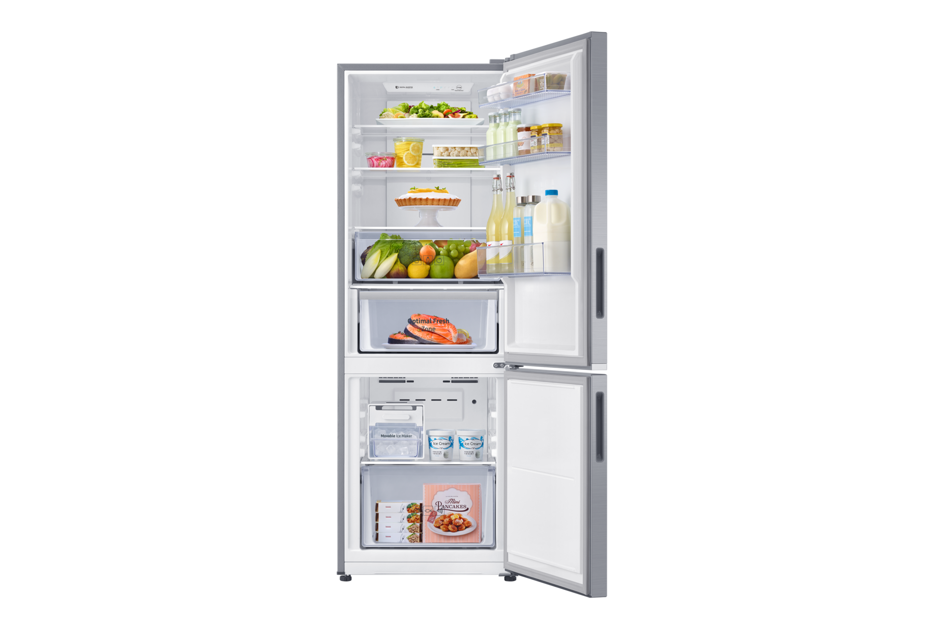 Samsung Bottom Mount Freezer with Optimal Fresh Zone, Silver (RB30N4050B1/ME) 315L front-open-with-food 