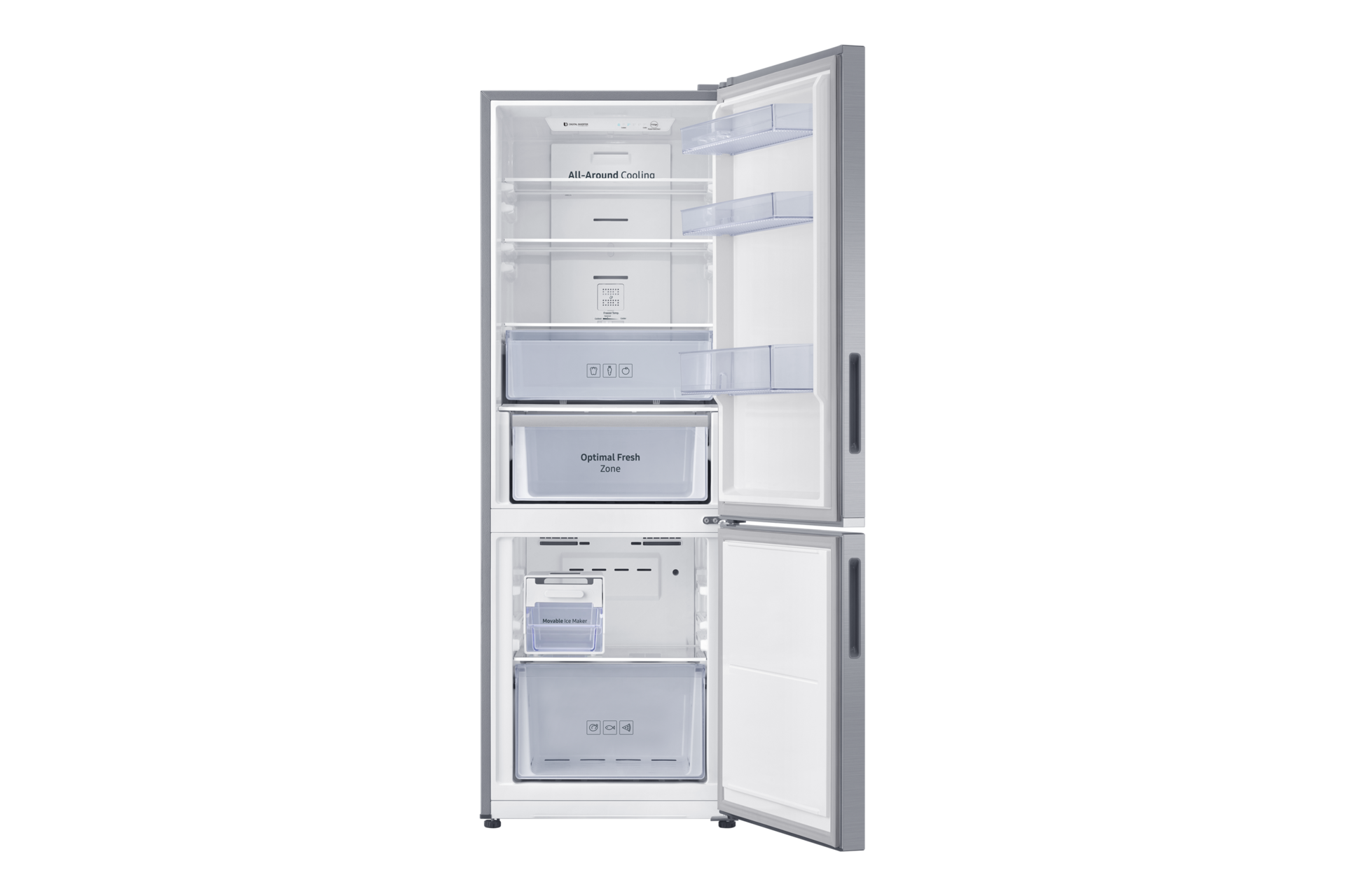 Samsung Bottom Mount Freezer with Optimal Fresh Zone, Silver (RB30N4050B1/ME) 315L front-open-without-food 