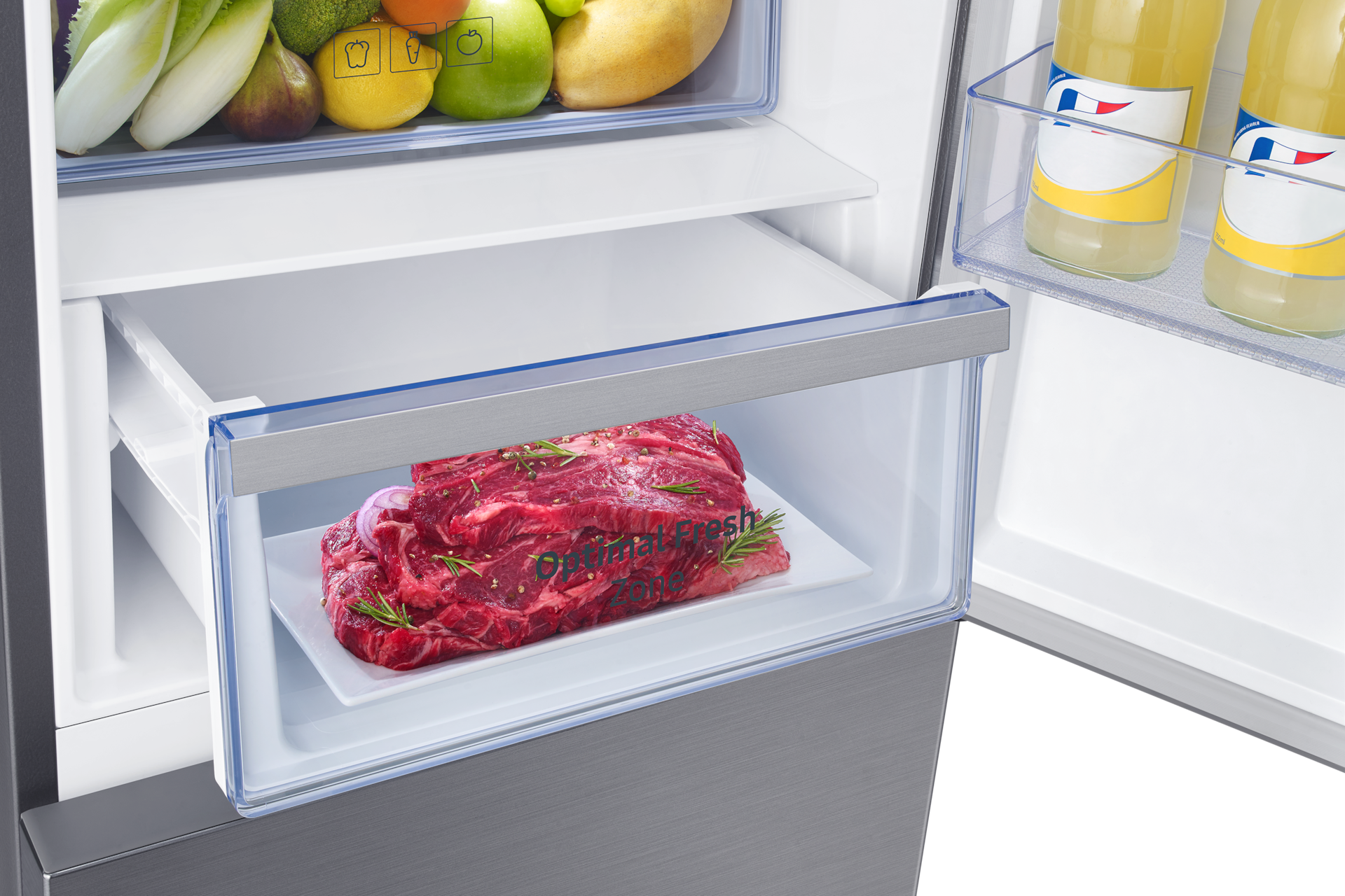 Samsung Bottom Mount Freezer with Optimal Fresh Zone, Silver (RB30N4050B1/ME) 315L power-cooling-zone-fulled-out-with-food
