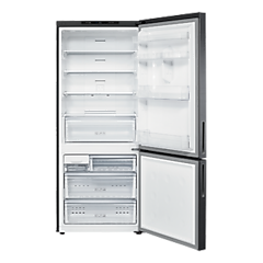 Samsung 500L Black Refrigerator with Bottom Mounted Freezer and Digital Inverter Technology (RL4003SBABS/ME), front view with doors opened
