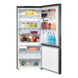 Samsung 500L Black Refrigerator with Bottom Mounted Freezer and Digital Inverter Technology (RL4003SBABS/ME) with food