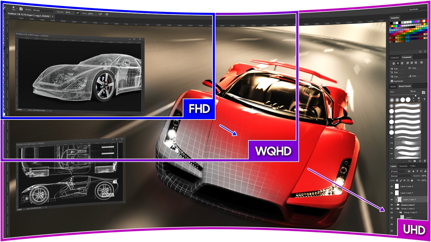 Comparison of the display specs from FHD to WQHD and UHD on the 32 inch 4K monitor