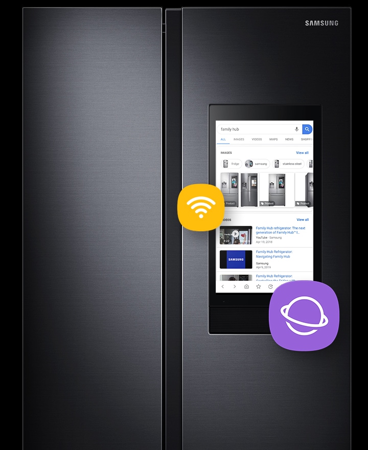 View the TV screen on the Samsung by Side refrigerator with Family Hub, 660L & experience to access your favourite web serives without a PC or mobile device!