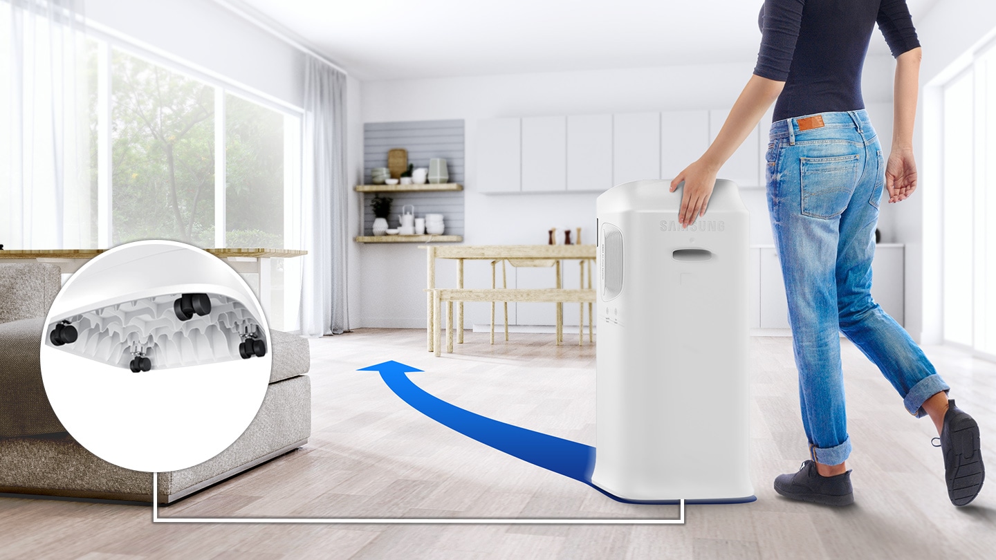 Explore Hidden Moving Wheel feature & enjoy fresh air anywhere more easily with Samsung 60㎡ Smart Air Purifier! Check out this air purifier price at Samsung MY!