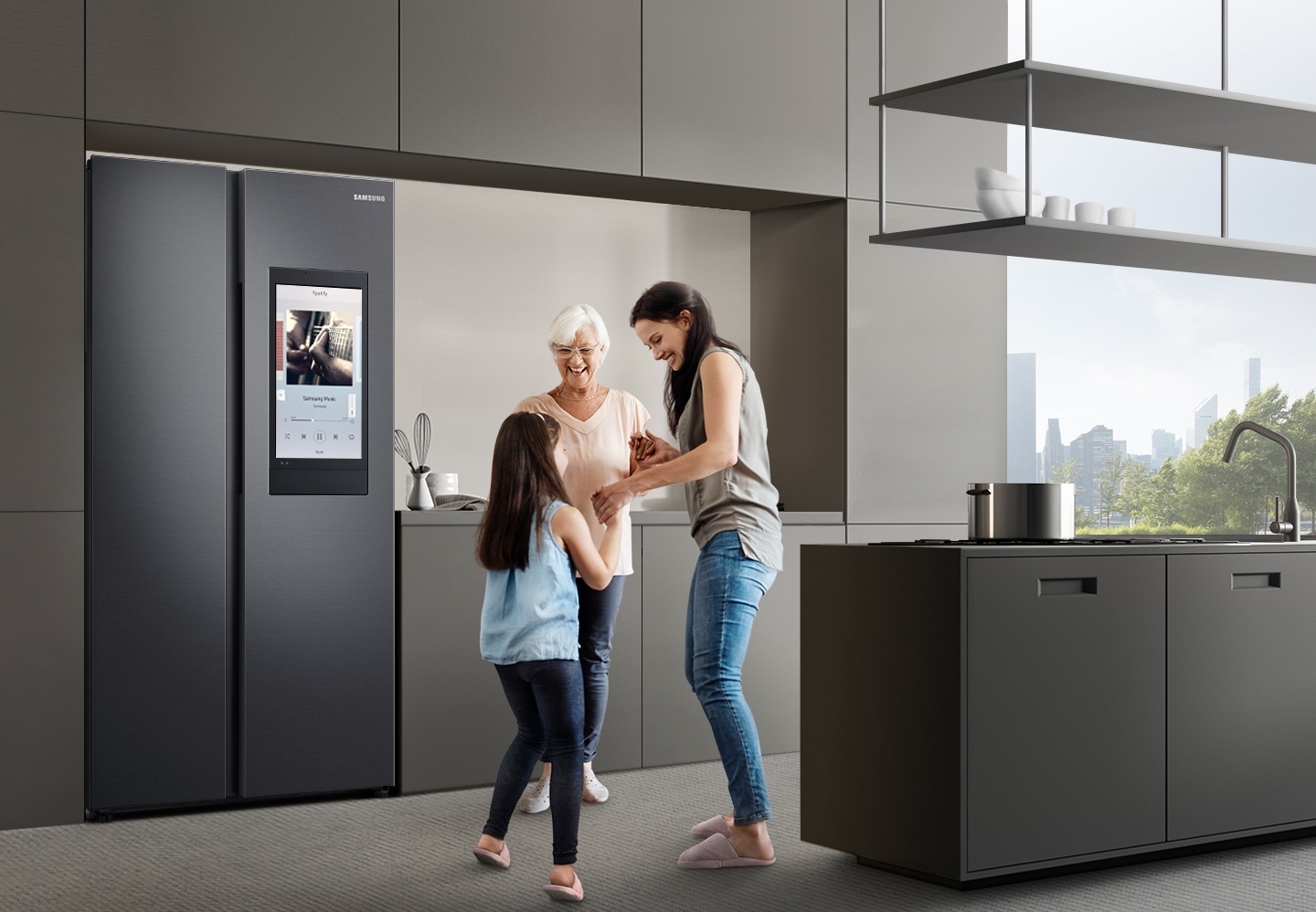 View Samsung Side by Side Refrigerator in a kitchen & learn how to enjoy cooking pleasure with the Tuneln/Spotify (music & radio). Explore more at Samsung MY!