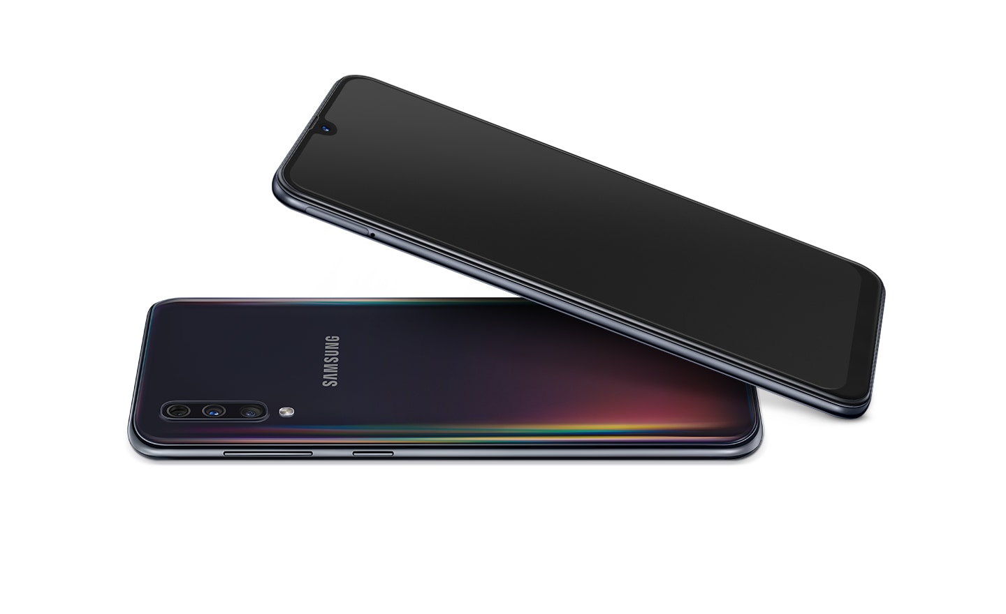 Compare the Samsung A50 price with A51 and A52 now. One Galaxy A50 phone is stacked on the other with the top one having the screen facing up whereas the bottom one with the back facing up