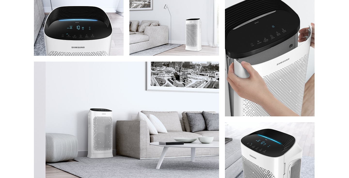 View the Slim Design of Samsung 60 ㎡ Smart Air Purifier, that fits in almost anywhere without taking much room. Check out this air purifier price at Samsung MY!