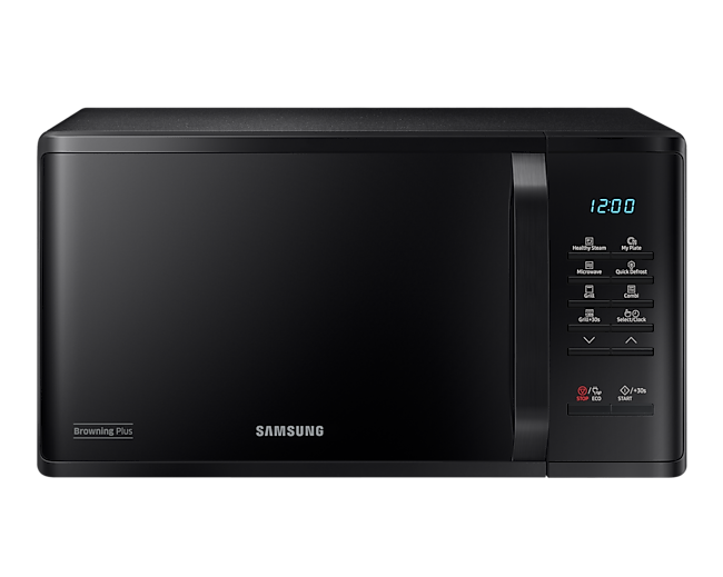Black Samsung Grill Microwave Oven with Healthy Steam (MG23K3513GK/SM), 23L 