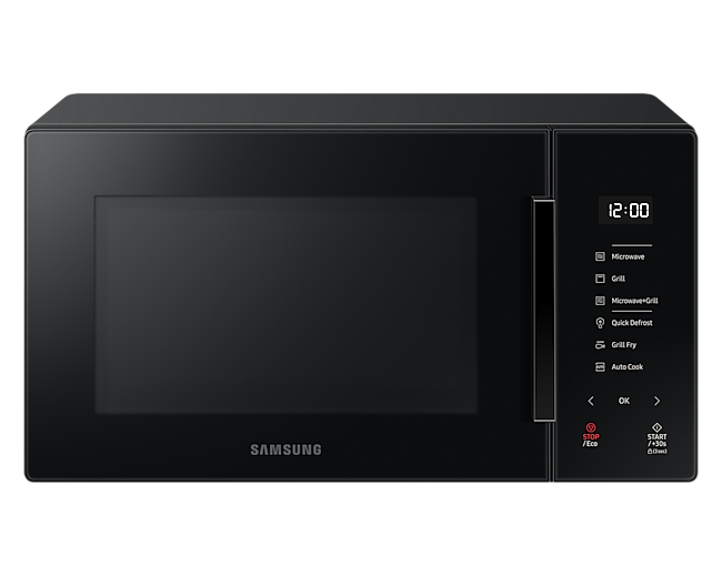 See the front with Control Panel of the Samsung 23L, Black Grill Microwave Oven with Healthy Grill Fry Function & check out the microwave price Malaysia!