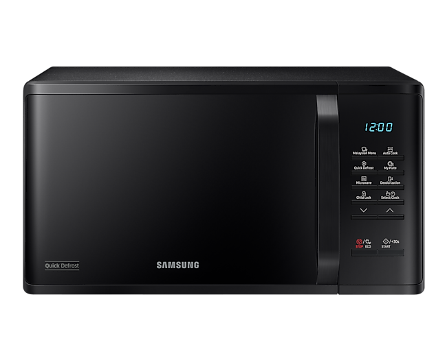 Black Samsung Solo Microwave Oven with Quick Defrost (MS23K3513AK/SM), 23L