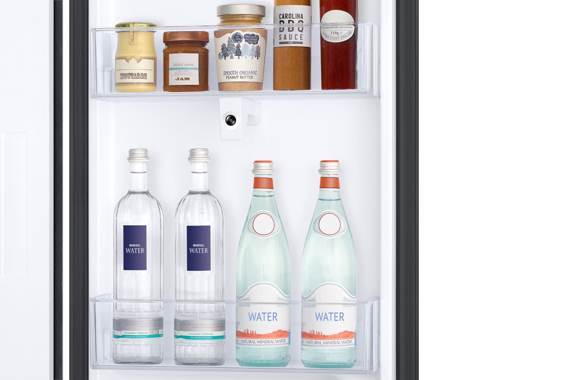 View inside the Samsung Side by Side Refrigerator with Family Hub (peti ais ada tv) & experience large capacity to store more food with SpaceMax Technology!