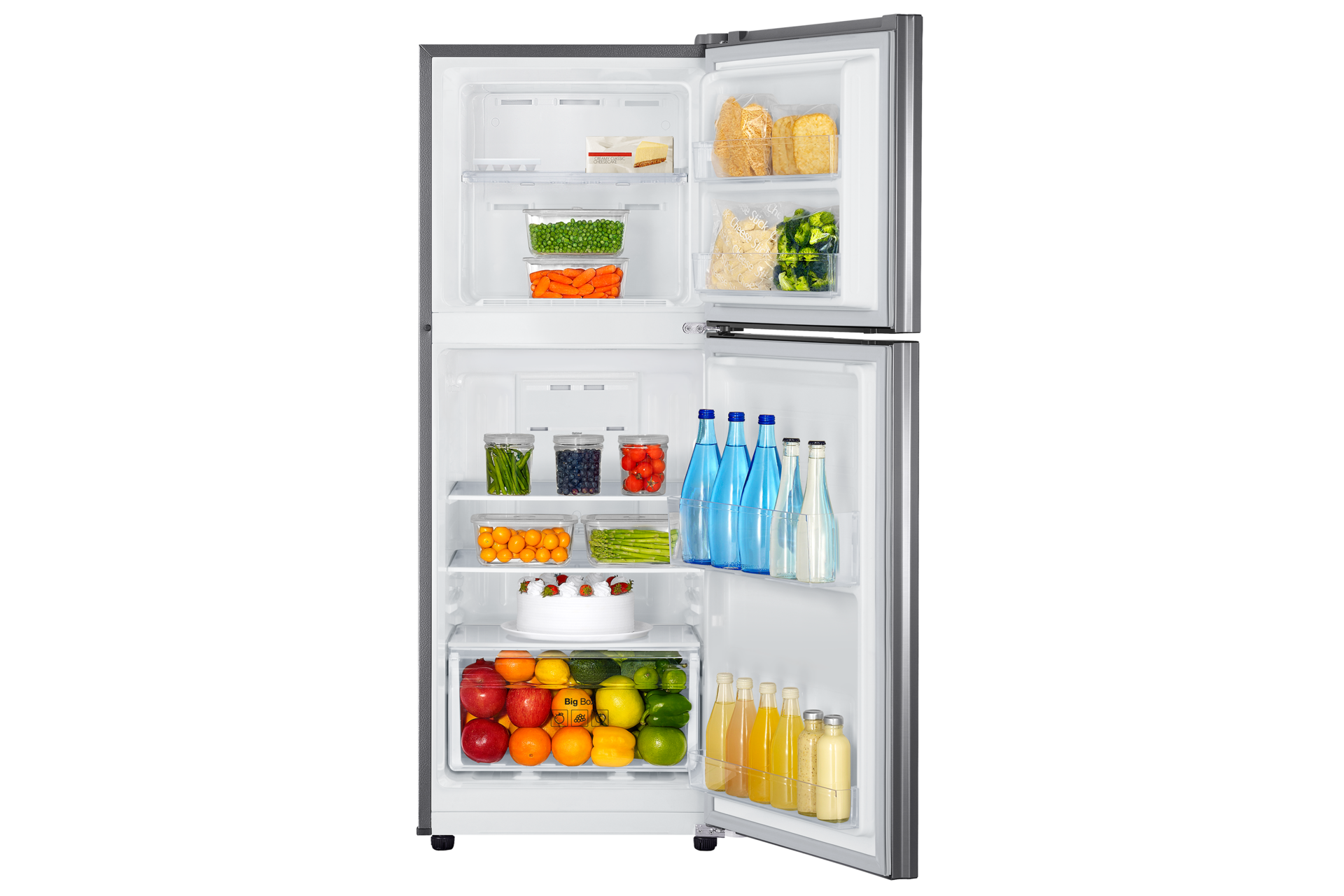 Samsung Top Mount Freezer with Digital Inverter Technology, Silver (RT19M300BGS/ME) 208L front-open-with-food 