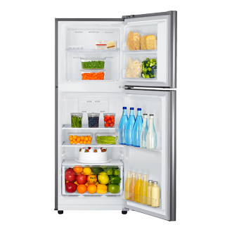 Samsung Top Mount Freezer with Digital Inverter Technology, Silver (RT19M300BGS/ME) 208L front-open-with-food 