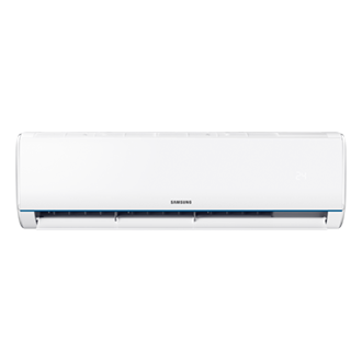 Front view of the Samsung Air Conditioner S-Essential (2.5HP) switched on with the air vent open.