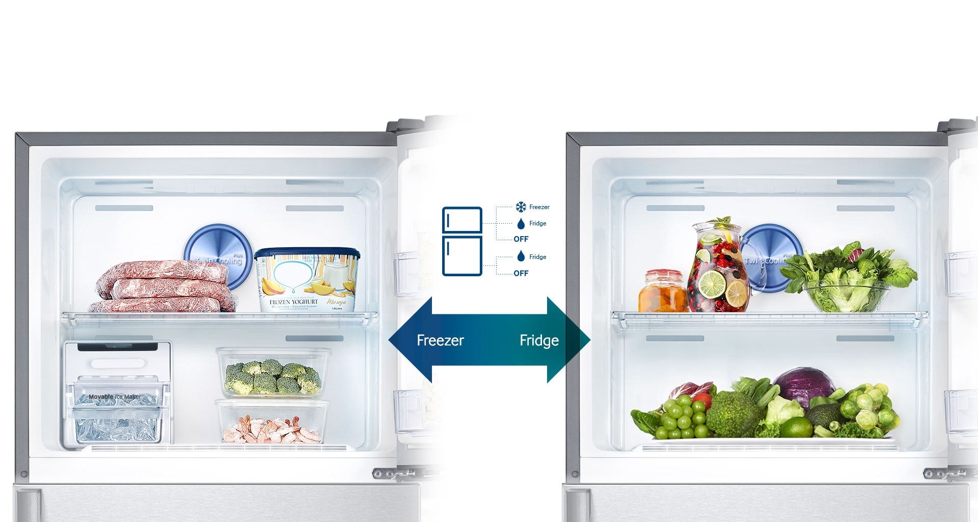 Ce réfrigérateur offre ce qui se fait de mieux en matière de flexibilité de stockage. Vous pouvez facilement transformer votre congélateur en réfrigérateur afin d’y conserver tous les aliments frais que vous devez stocker selon les saisons ou pour des occasions spéciales. Vous pouvez aussi sélectionner le mode OFF* pour des économies d’énergie, selon les spécifications.