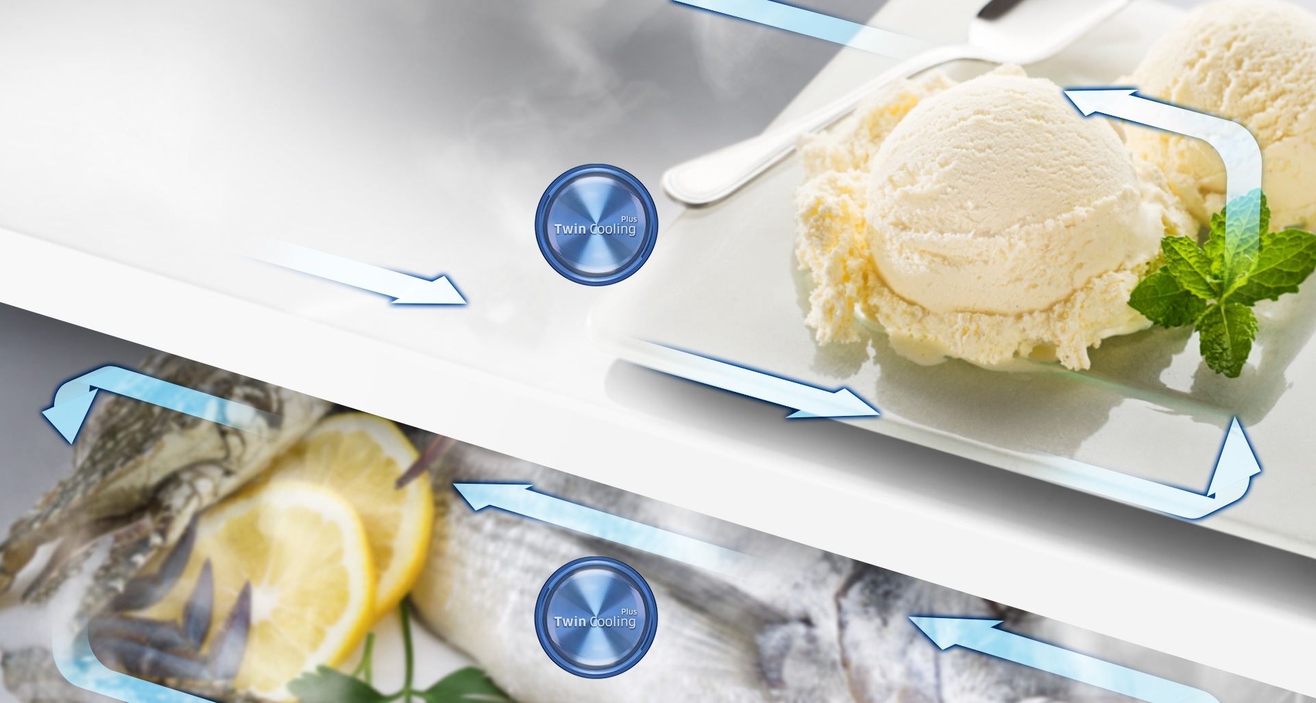 Le système Twin Cooling Plus™ refroidit les compartiments séparément pour éviter que les odeurs du réfrigérateur ne se diffusent dans le congélateur. Les aliments congelés conservent ainsi davantage leur saveur naturelle.