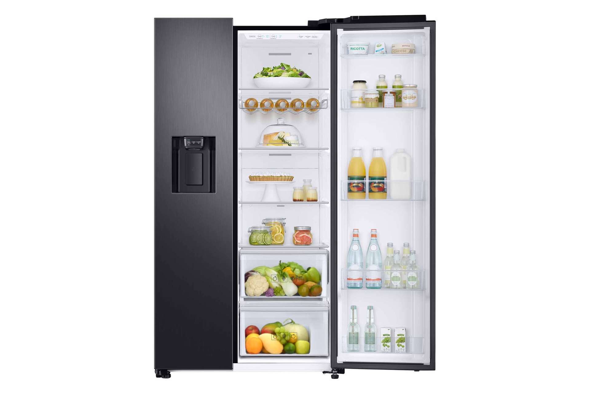 Front right door open with food black