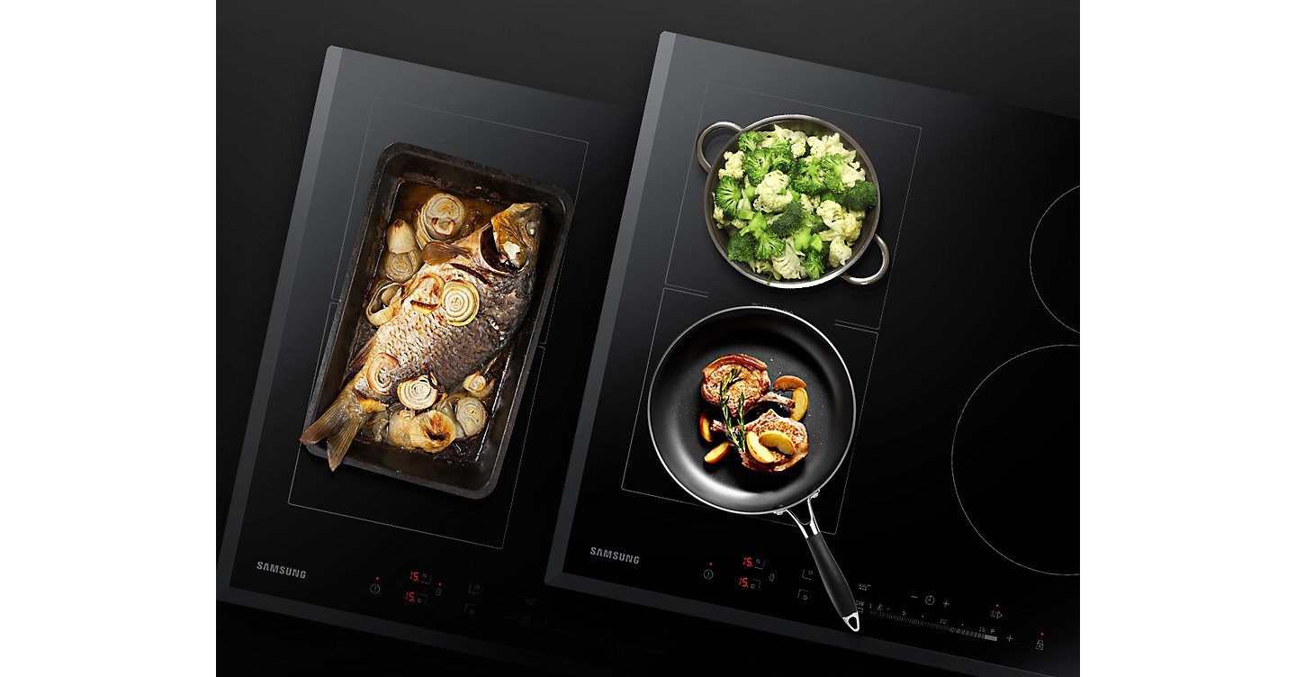 The Samsung NZ5000 Induction Cooktop (NZ64H57479K) comes with Flex Zone technology which accommodate pots and pans of varying shapes and sizes at once.