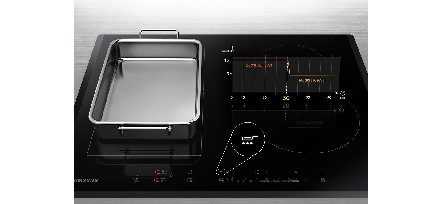 The Samsung NZ5000 Induction Cooktop (NZ64H57479K) comes with Ready Pan technology which rapidly preheats your cookware with one simple touch.