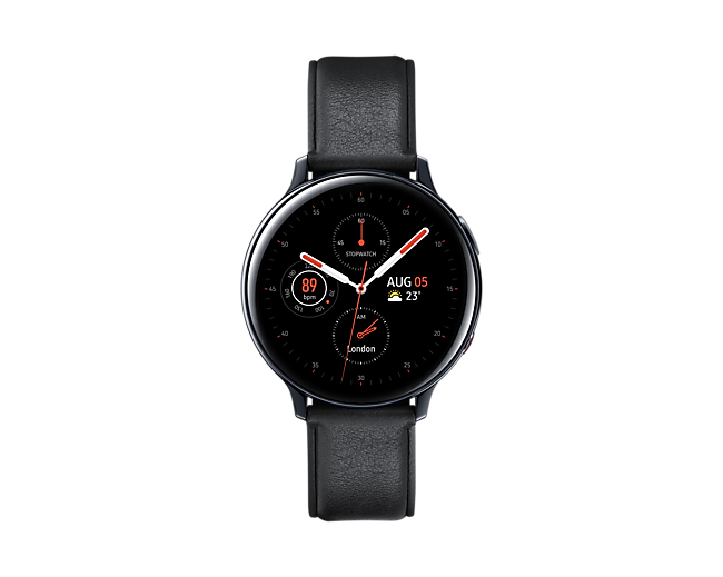 Front view of the Samsung Galaxy Watch Active2 4G LTE's 44mm black dial