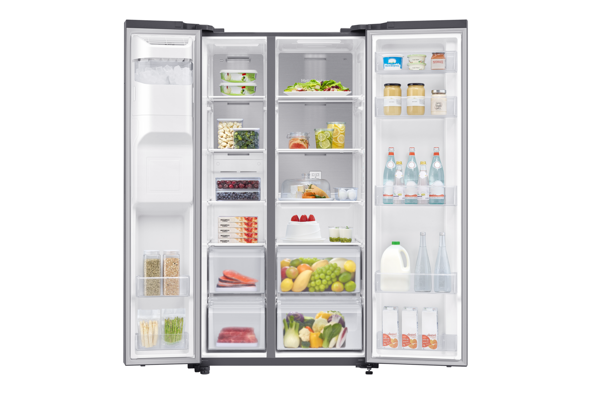 Explore Samsung refrigerators design and featurers now. The 635L Side By Side Fridge (SRS674DLS) is very spacious inside