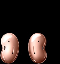 Two Galaxy Buds Live earbuds in Mystic Bronze shown from above.
