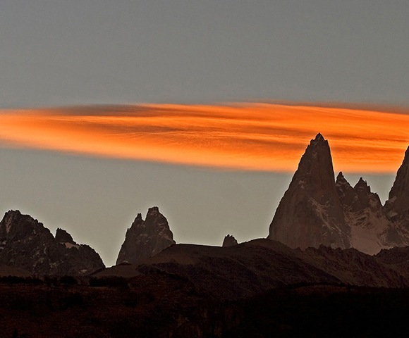 The Fitz Roy Massive seen from EI Chalten in Patagonia, Argentina.