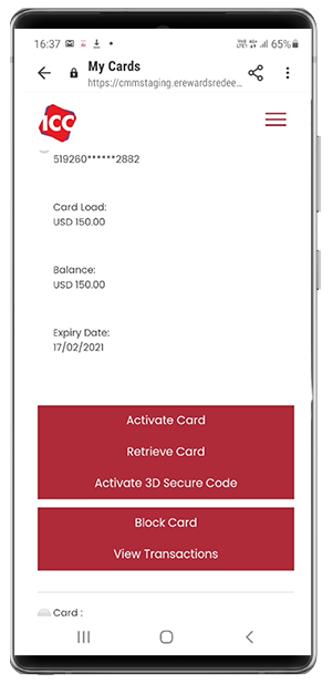 View your card details and click on Activate Card