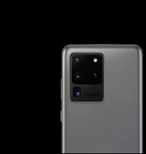 The back of a grey Galaxy S20 Ultra 5G, showing the multi-camera system.