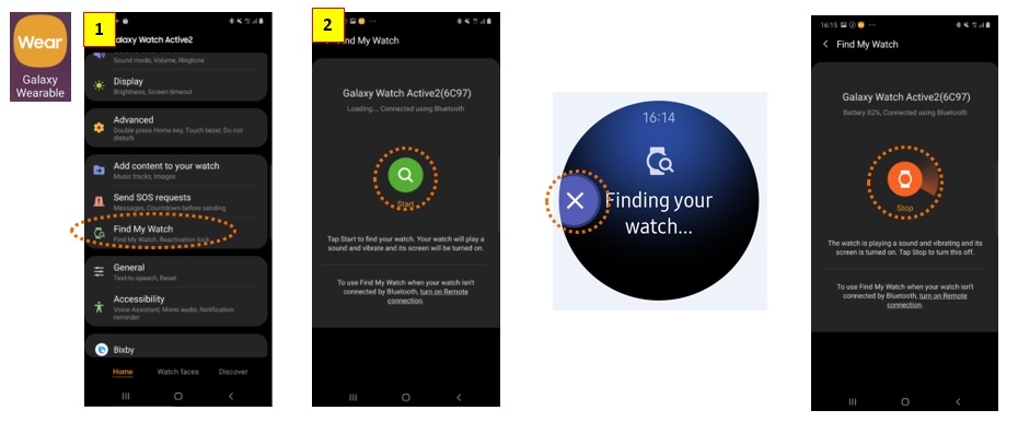 how do i use the find my watch feature on the galaxy watch active2