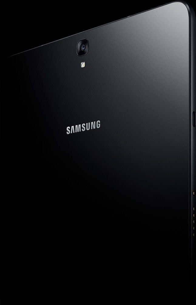 Back design of the Galaxy Tab S3 showing the glass back