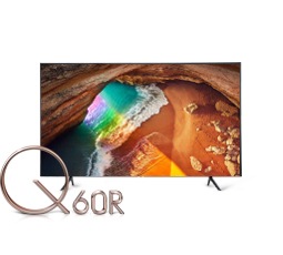 Vista frontal da mais recente TV da Samsung, o novo Samsung QLED Q60R.
