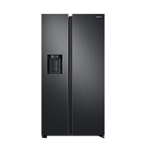 Vista frontal del refrigerador RS68N8240B1 de Samsung en color negro.