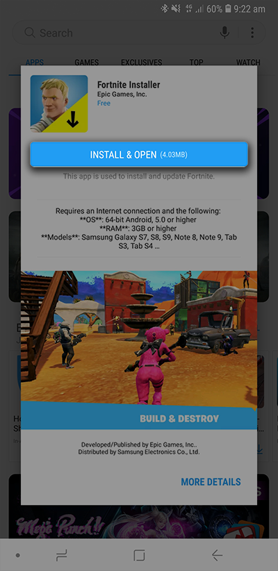 How To Get The Fortnite Galaxy Skin Samsung Support Australia - install and open the fortnite installer