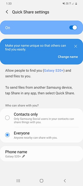Customise Quick Share settings