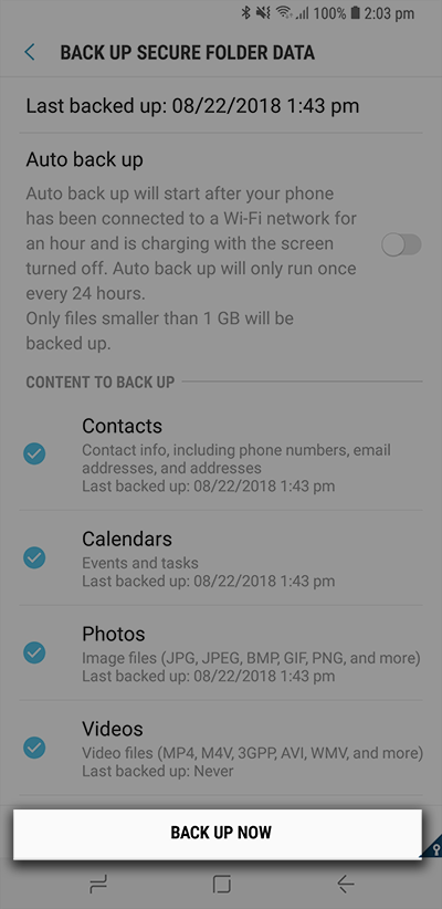 samsung secure folder backup pictures