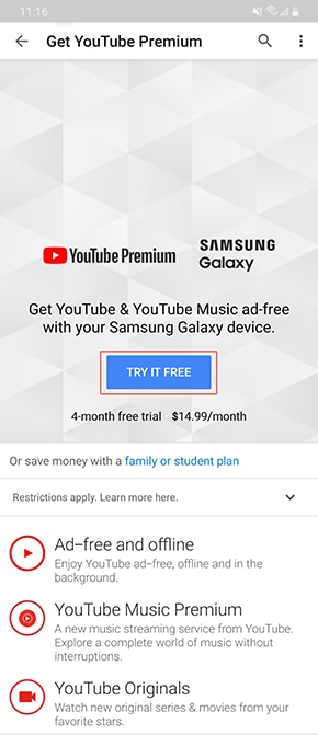 Redeeming My Youtube Premium Account On My Galaxy Phone Samsung