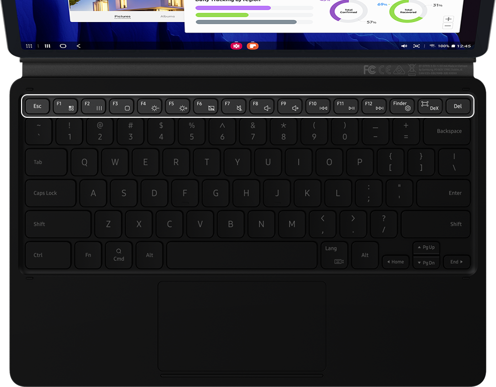 A function key is highlighted on the BookCover Keyboard
                                                                                       to show its placement