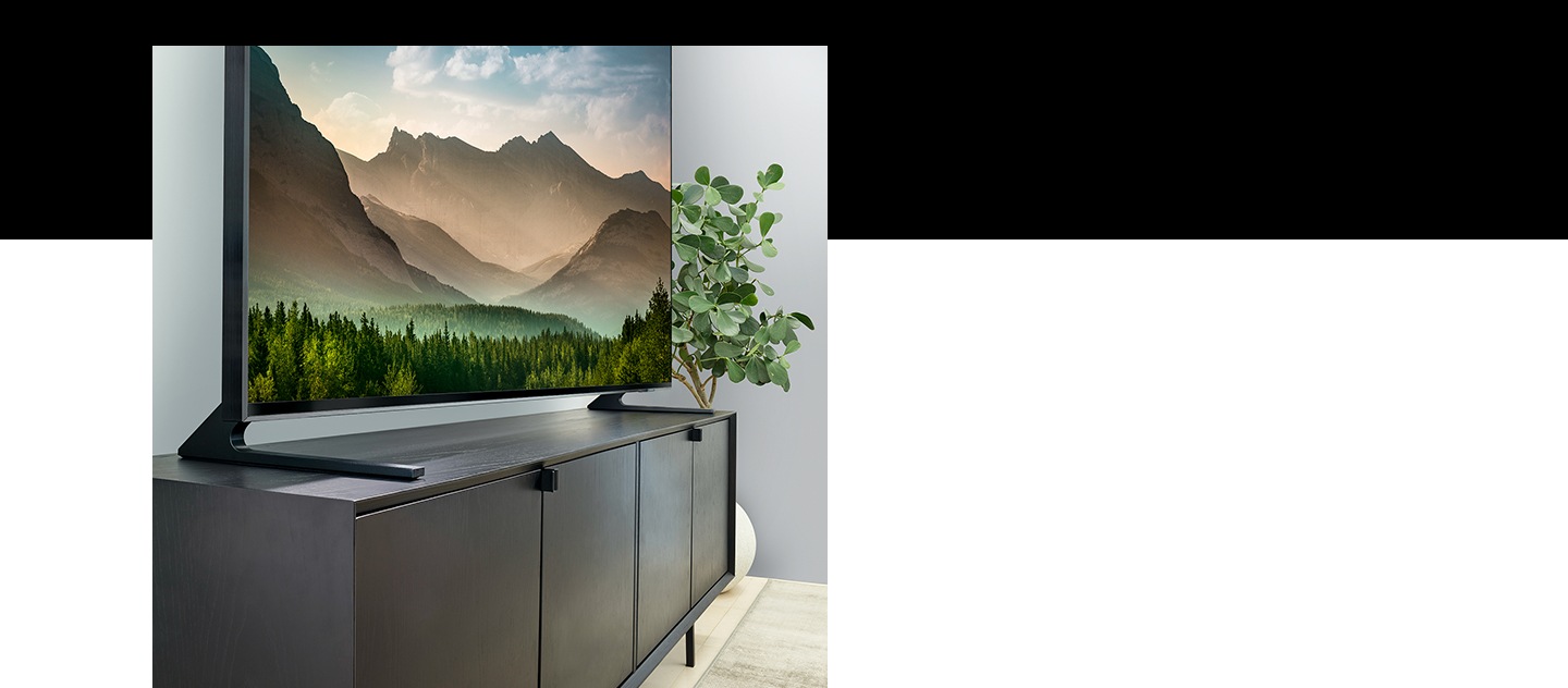 Samsung QLED 8K quase sem moldura é uma televisão grande de até 85 polegadas. A televisão QLED 8K com design 360 graus oferece ótima experiência visual a partir de todos os ângulos.