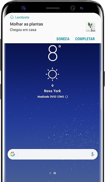 Samsung Galaxy S8 mostrando o exemplo da funcionalidade Lembrete