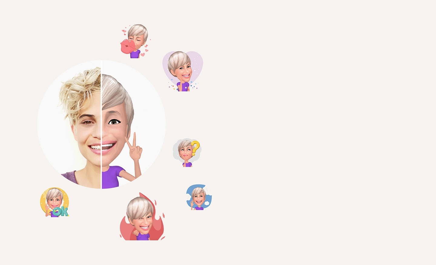 Basta tirar uma selfie e criar um emoji
que é, na verdade, você mesmo. Escolha stickers para
expressar qualquer sentimento e compartilhe em todos seus
aplicativos favoritos de mensagem.