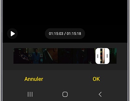 Déplacez le crochet de début et le crochet de fin pour définir une séquence vidéo d'une durée de 15 secondes maximum. Si la séquence vidéo initiale est trop longue, déplacez directement la fenêtre de sélection. Lorsque vous est satisfait de votre choix, touchez OK (au bas de l'écran).