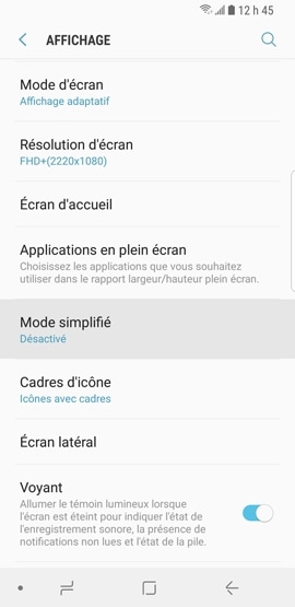 Galaxy S9 : Mode simplifié (SM-G960W)