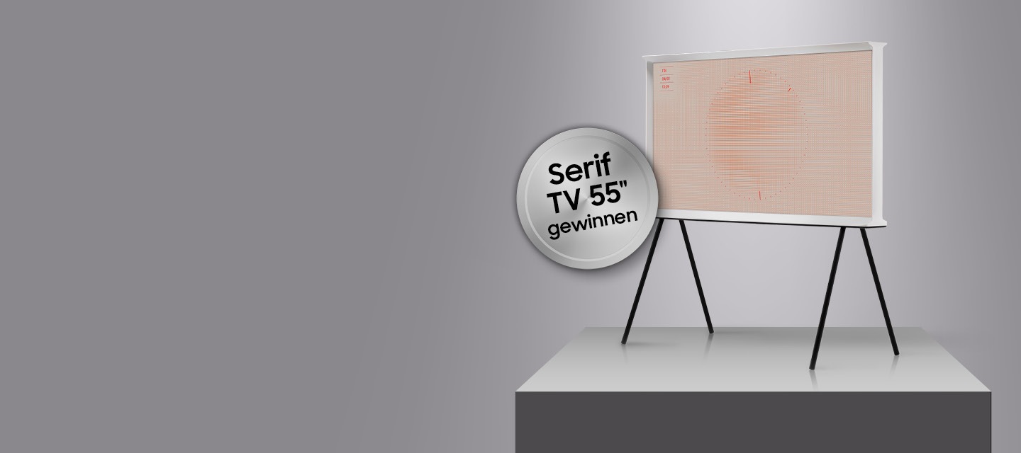 Januar Verlosung Serif TV 55" auf einem grauen Hintergrund