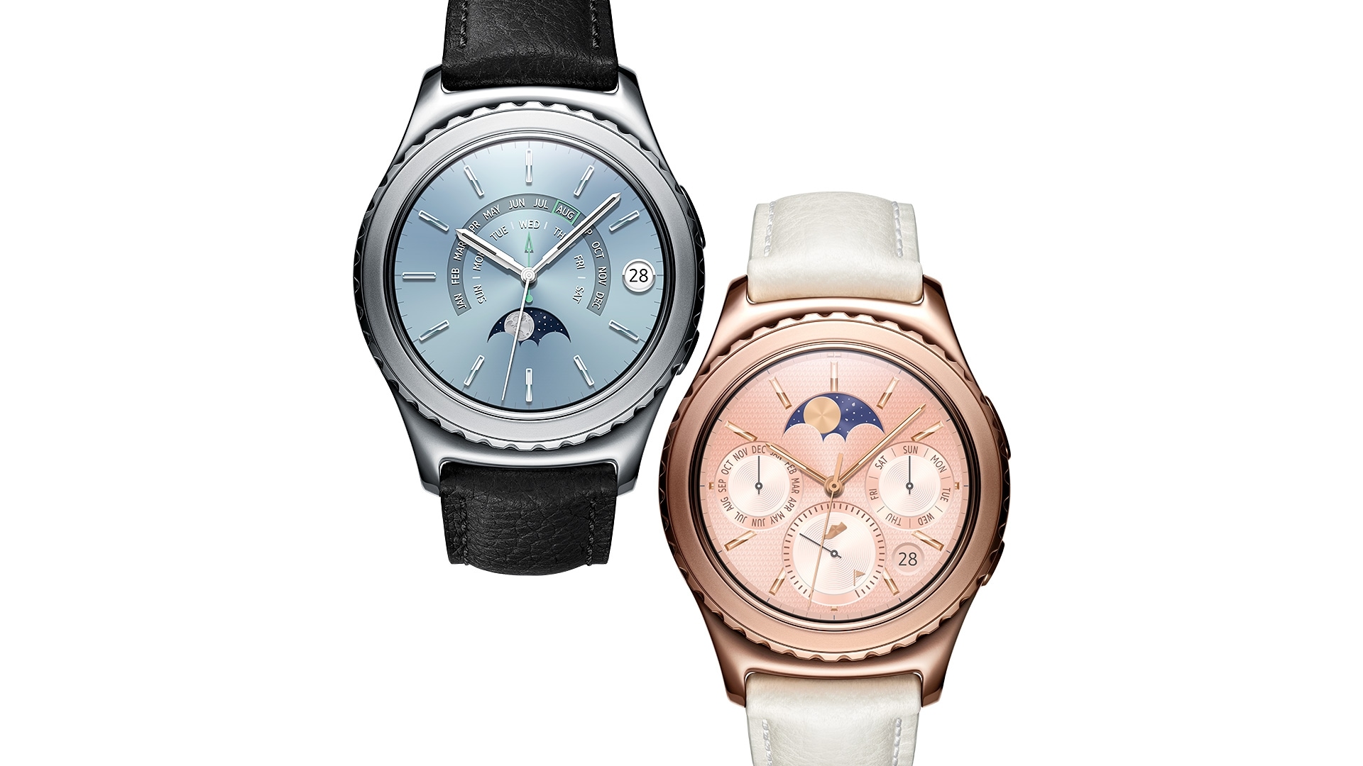 Platinum Gear S2 classic and rose gold gear s2 classic side by side
