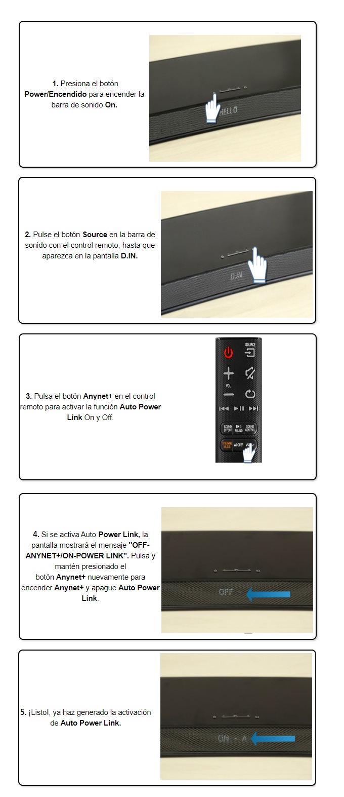 Barra de sonido J7500 ¿Cómo hacer uso de la función Auto Power Link