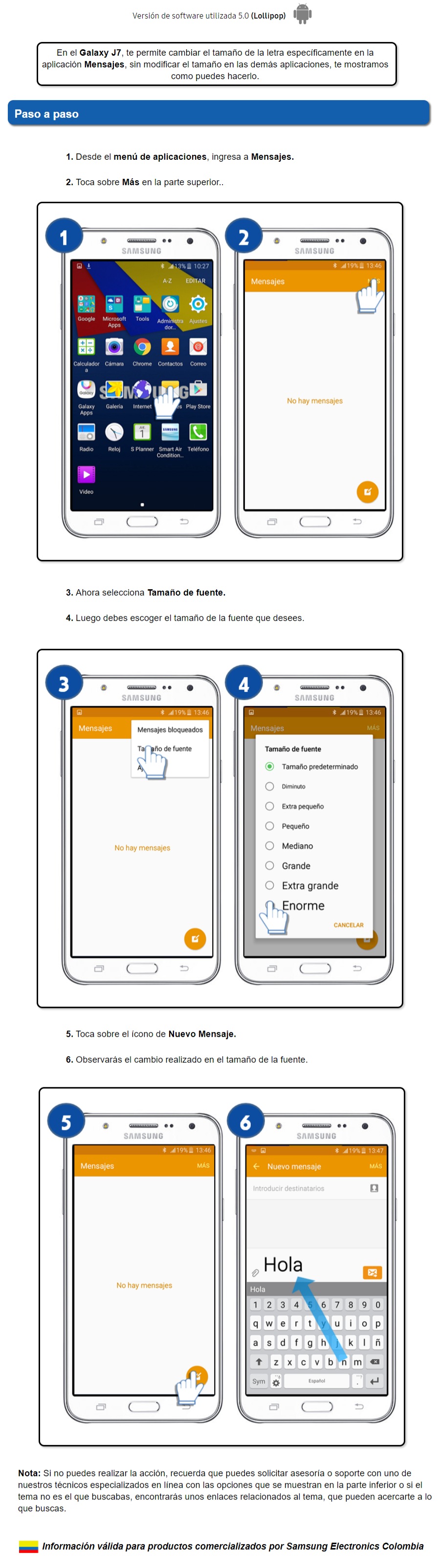 Galaxy J7 ¿Cómo ajustar el tamaño de fuente de los mensajes de texto Galaxy J7 ¿Cómo ajustar el tamaño de fuente de los mensajes de texto