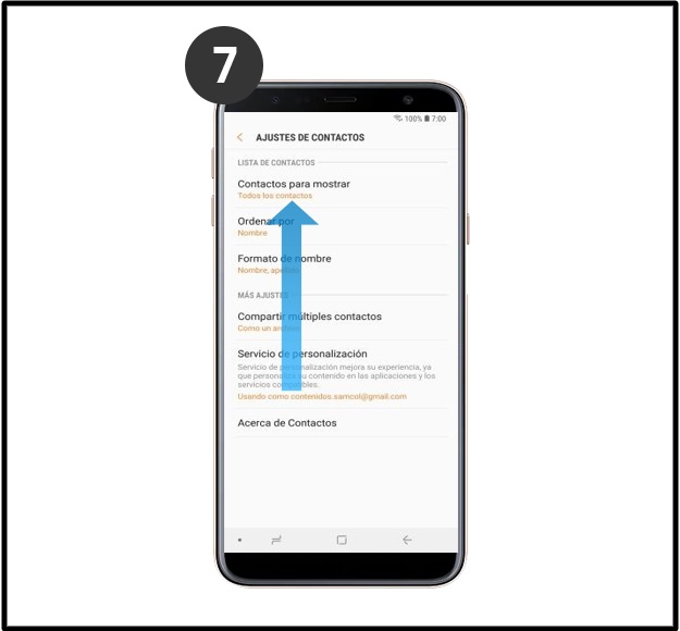¿Cómo ajustar los contactos para mostrar en tu Galaxy J4 Plus