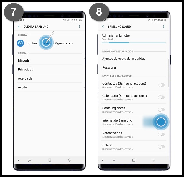 ¿cómo Activar Opciones De Sincronización De Cuenta En Tu Note9 Samsung Soporte Co 